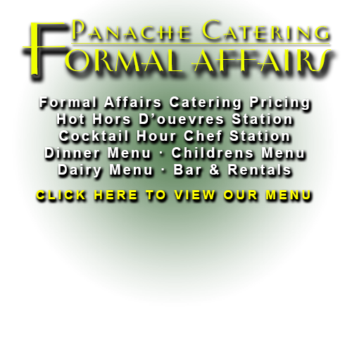 Formal Affairs: Panache Catering by Foodarama specialized in formal events Kosher Catering, set up and Waiters, for Weddings, Bar-Bat Mitzvah’s, Graduations, Baby Shower, and bridal shower, Barbecue Catering, BBQ Catering, Birthday Parties, and Graduations, as well as Corporate Functions, Intimate Dinners. Our competition its Ben and Irv’s menu, Betty the caterer menu, jacks deli menu, Klapholz menu.  We have on site catering to the Philadelphia Metropolitan Area which includes Center City Philadelphia, the Mainline, Montgomery County, and Bucks County, Delaware County.  We deliver to 19004 Bala Cynwyd, 19010 Bala, 08033 Haddonfield, 08003 Cherry Hill, 08002 Cherry Hill, 08054 Mt Laurel, 08540 Princeton, 19020 Bensalem, 19006 Huntingdon Valley, 19046 Jenkintown Rydal Meadowbrook, 19027 Elkins Park, 19038 Glenside Baederwood, 19072 Penn Valley, 18974 Huntingdon Valley, 18940 Newtown, 18966 Southampton, 18974 Warminster, 19422 Blue Bell, 19482 Valley Forge, King of Prussia 19406, 19002 Gwynned Upper Dublin, 19462 Plymouth Meeting, 19096 Wynnewood